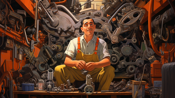 Inventory Forecasting für Ersatzteilbestellungen Inventory Forecasting für Ersatzteilbestellungen, ein Mechaniker, der in seiner Werkstatt sitzt